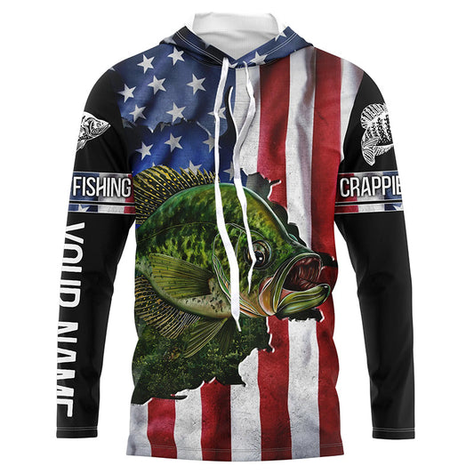 Crappie fishing American Flag Patriotic Fourth of July personalized Crappie Long sleeve fishing shirts Cornbee