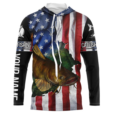 Flathead Catfish fishing American Flag Patriotic personalized Catfish Long sleeve fishing shirts Cornbee