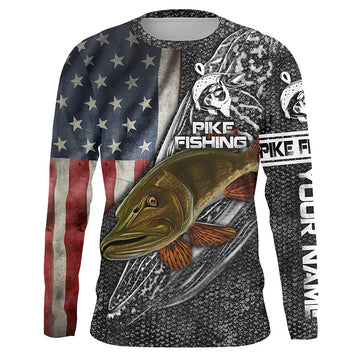 Northern Pike Fishing American Flag Custome Name 3D All Over Printed Shirts Personalized Fishing gift Cornbee