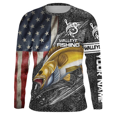 Walleye Fishing American Flag patriotic Custome Name 3D All Over Printed Shirts Personalized Fishing gift Cornbee