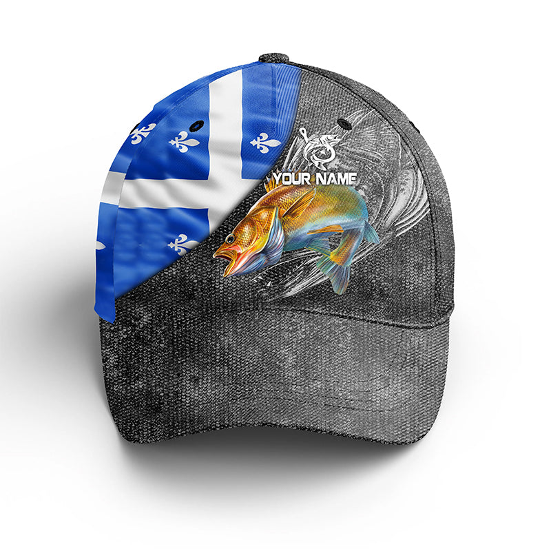 Quebec Flag walleye Fishing Custom fishing Hat Baseball Hat, walleye fishing cap Cornbee