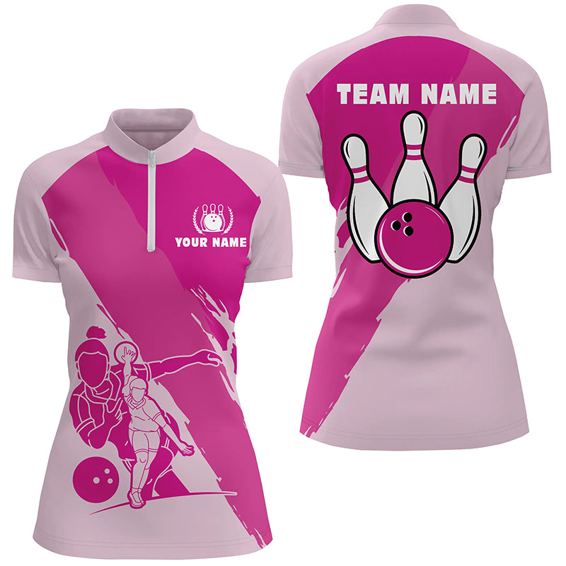 Personalized Pink Bowling Player Classic  Name All Over Printed Shirt For Women Cornbee