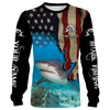 Shark Fishing 3D American Flag Patriotic Customize name All over print shirts Cornbee