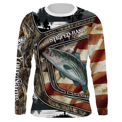 American Flag patriotic Striped Bass Fishing Jerseys, Custom camo striper fishing Long sleeve shirts Cornbee
