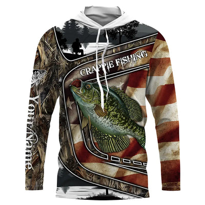 American Flag patriotic Crappie Fishing Jerseys, Custom camo Crappie fishing Long sleeve shirts Cornbee