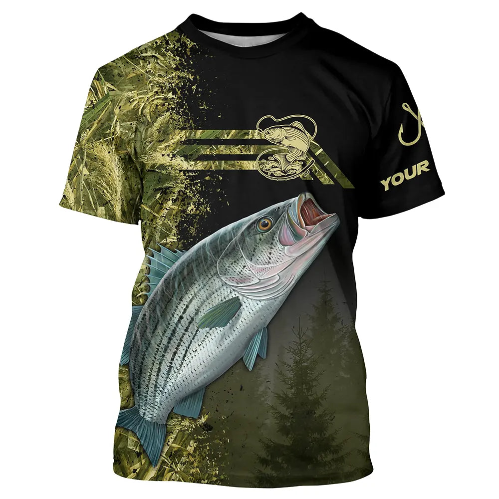 Custom Striped bass fishing camouflage Fishing Jerseys, Personalized striper fishing T-shirt Cornbee