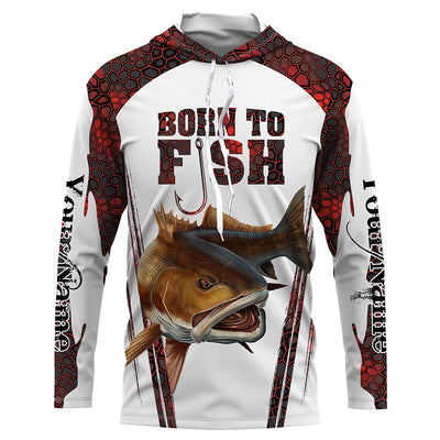 "Born To Fish" Redfish fishing red camo Custom Name UV Protection long sleeve Fishing Shirts Cornbee