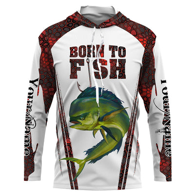 "Born To Fish" Mahi mahi fishing red camo Custom Name UV protection long sleeve Fishing Shirts Cornbee
