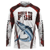 "Born To Fish" Wahoo fishing red camo Custom Name UV protection long sleeve Fishing Shirts Cornbee
