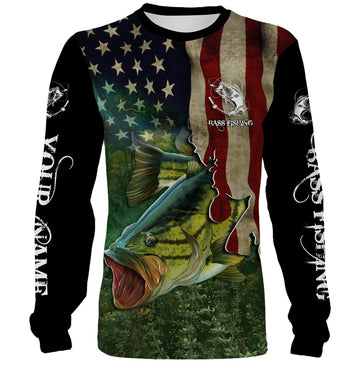 Largemouth Bass Fishing 3D American Flag Patriotic Customize name fishing shirts Cornbee