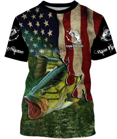 Largemouth Bass Fishing 3D American Flag Patriotic Customize name fishing shirts Cornbee