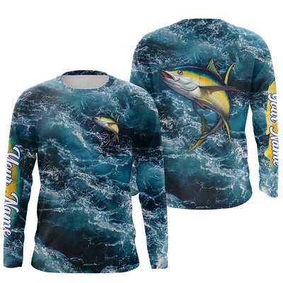 Tuna saltwater fishing custom blue sea wave fishing tournament shirt | Long sleeve, Long Sleeve Hooded Cornbee