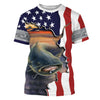 Catfish fishing American flag patriotic fishing clothing Custom name UV protection performance fishing catfish shirt Cornbee
