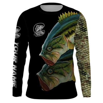 Personalized Bass Fishing Jerseys, Custom Bass fishing green scales Long sleeve, Long Sleeve Hooded Cornbee
