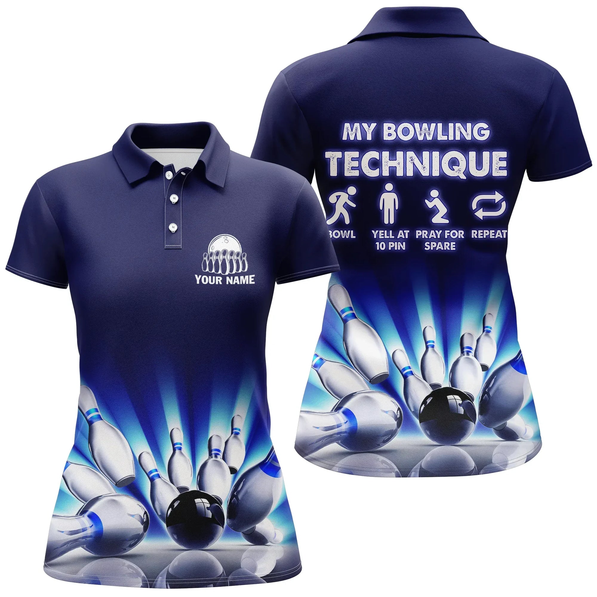 Personalized Bowling My Bowling Technique  Name All Over Printed Shirt For Women Cornbee