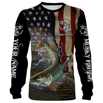 Musky Fishing 3D American Flag Patriotic Customize name All over print shirts - personalized fishing gift for Adult Cornbee