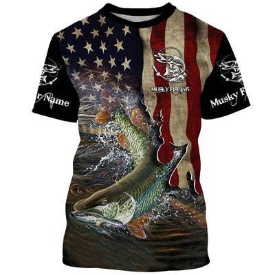 Musky Fishing 3D American Flag Patriotic Customize name All over print shirts - personalized fishing gift for Adult Cornbee