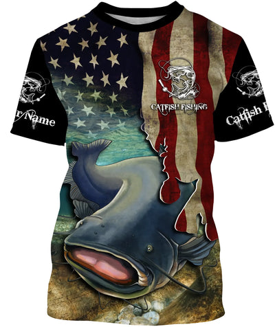 Catfish Fishing American Flag Patriotic Custom All over print shirt, personalized fishing gift Cornbee