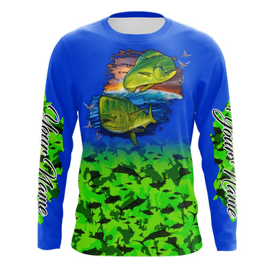 Custom Mahi mahi fishing green camo Fishing Jersey, Dorado saltwater fishing Long sleeve shirts Cornbee