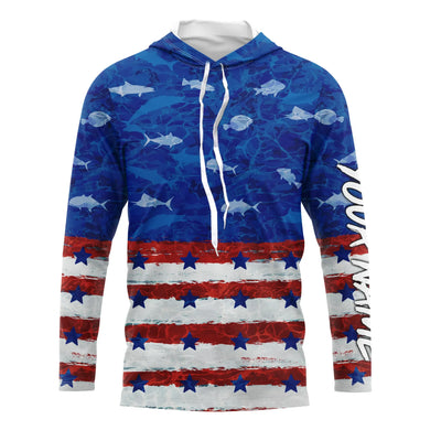 American flag patriotic saltwater fishing blue camo tournament Fishing Jerseys | Long sleeve shirt Cornbee