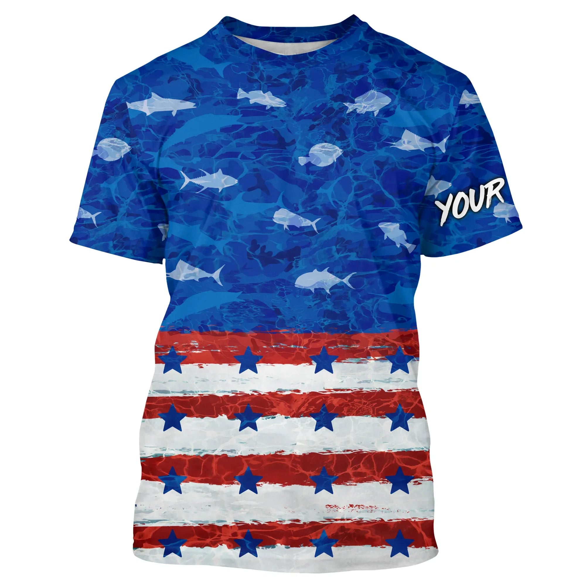 American flag patriotic saltwater fishing blue camo tournament Fishing Jerseys | T-shirt Cornbee