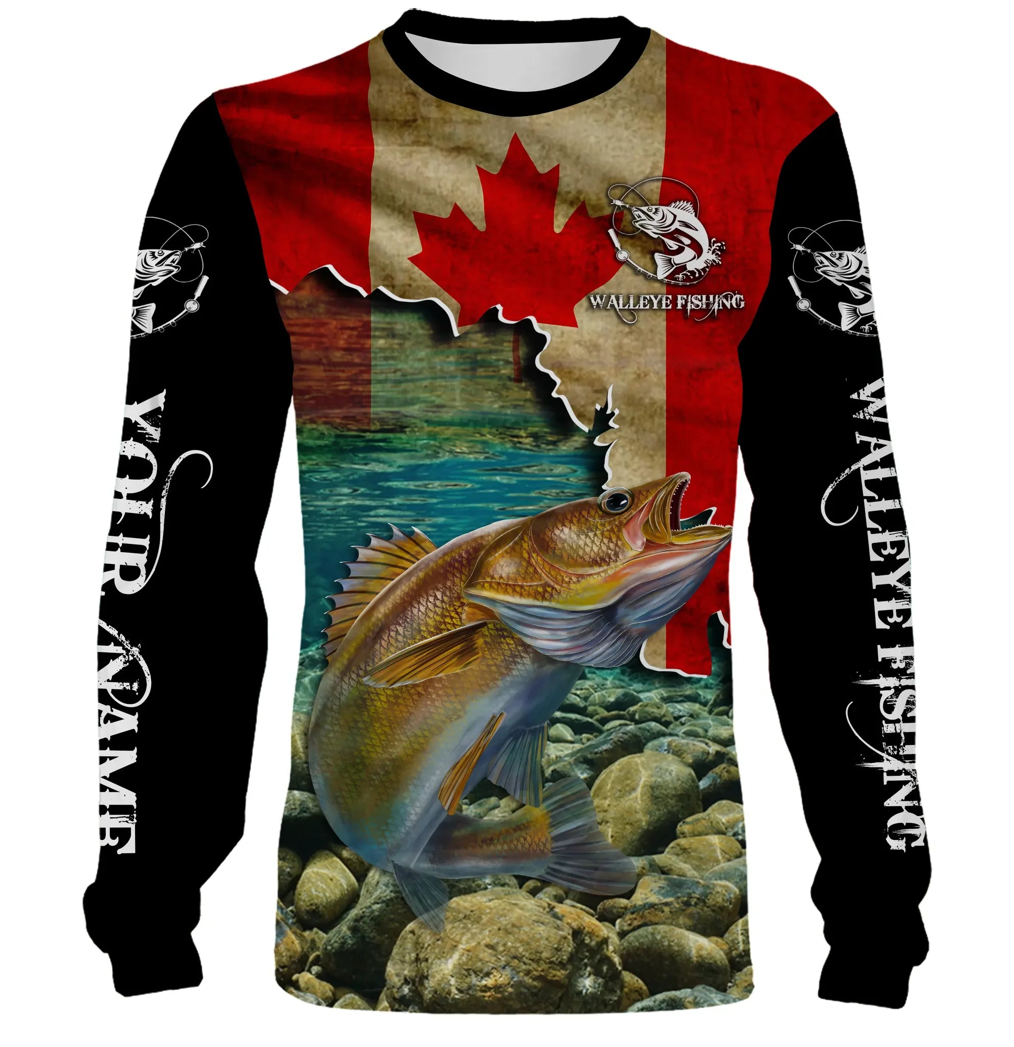 Walleye Fishing Canadian Flag Custom name All over print shirts, personalized fishing gifts Cornbee