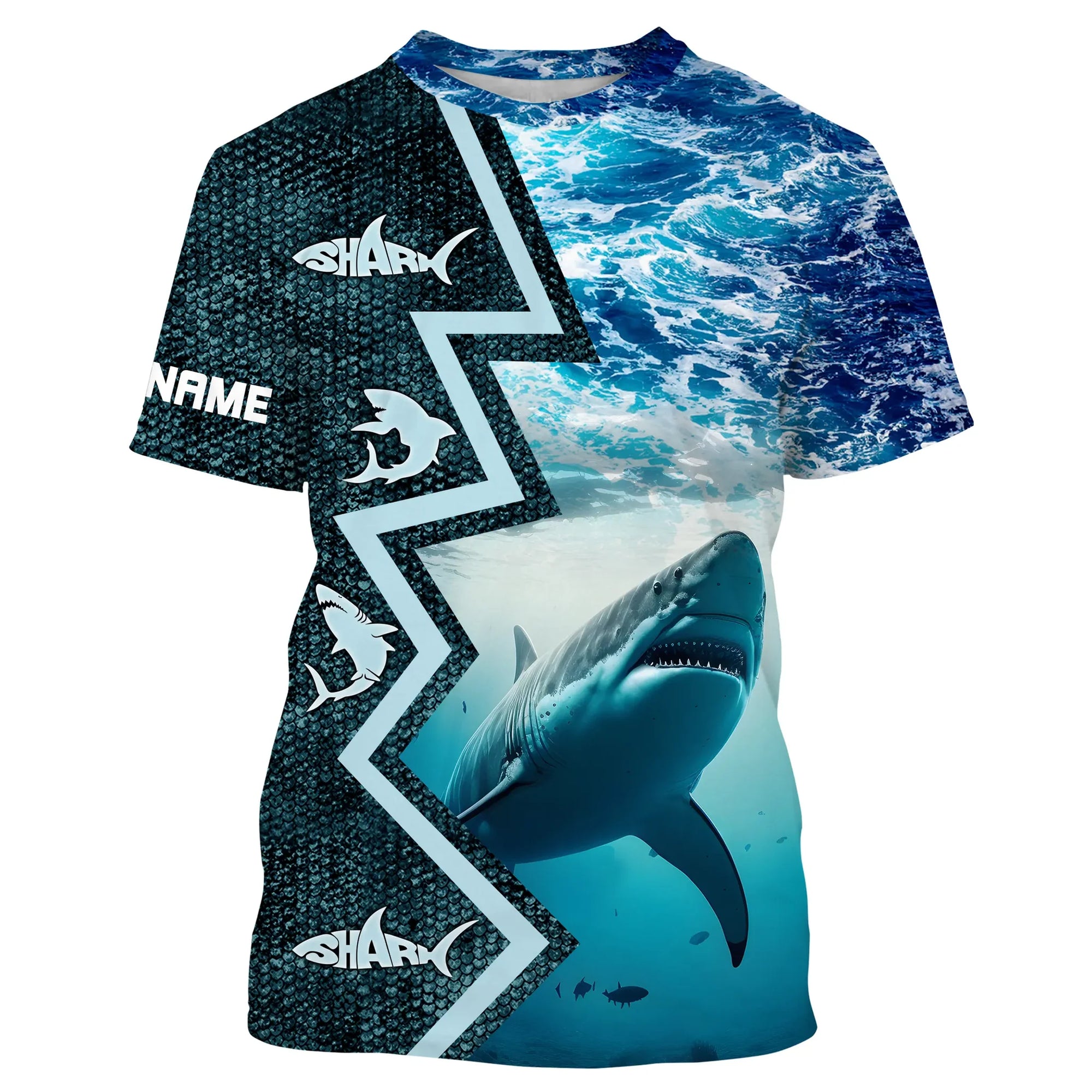 Custom blue camo sea wave camo Shark Fishing Jerseys, personalized Shark tournament Fishing T-shirt Cornbee