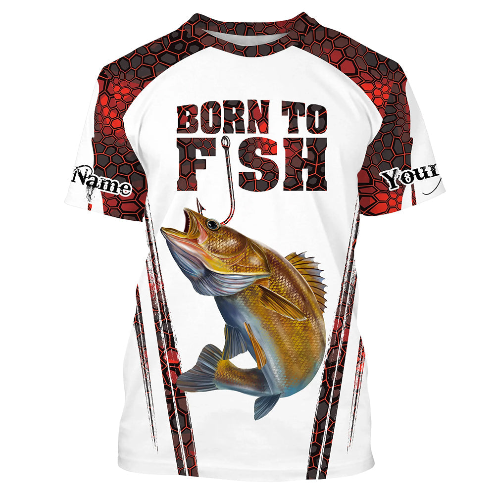 "Born To Fish" Walleye fishing red camo Custom Funny Fishing T-shirt UV Protection Gift For Fisherman Cornbee