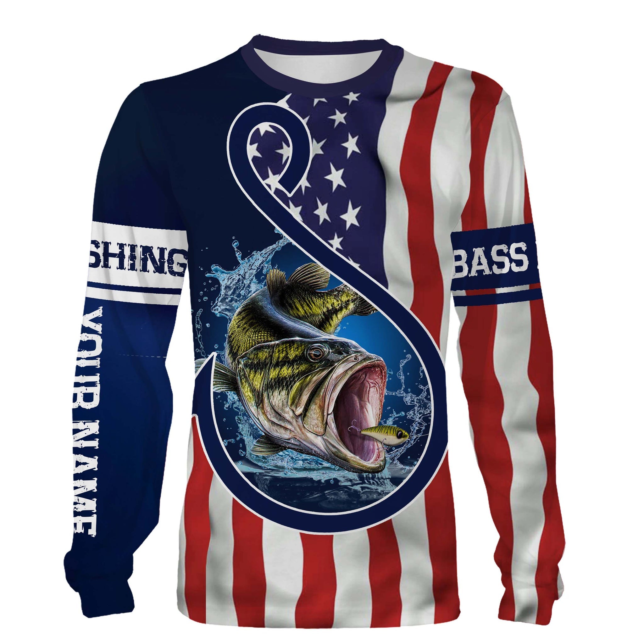 American flag patriotic Largemouth Bass camo fishing, custom mens long -  CornBee