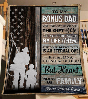 To my bonus dad fishing fleece blanket, gift for dad fishing, happy father's day Cornbee