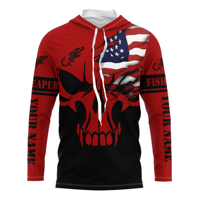 Custom American flag fishing fish reaper skull red and black Fishing Jerseys| Long sleeve shirts Cornbee