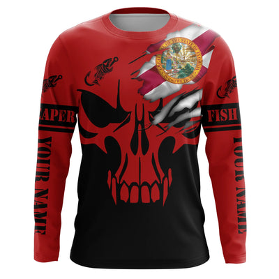 Custom Florida flag fishing fish reaper skull red and black Fishing Jersey, fishing Long sleeve shirts Cornbee