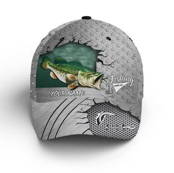 Largemouth bass fishing makes me happy Custom fishing hat Unisex Fishing Baseball hat Cornbee