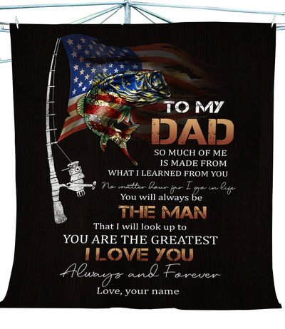 Custom Blanket To my Dad I love you unique gifts ideas for father's day, American flag fishing blanket gift for fishing dad, father Cornbee