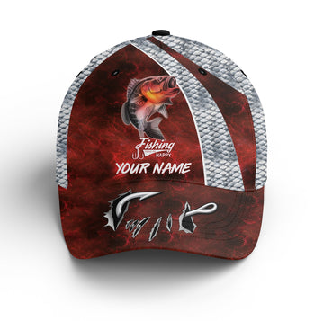 Bass Fishing makes me happy Custom fishing hat Unisex Fishing Baseball Angler hat Cornbee