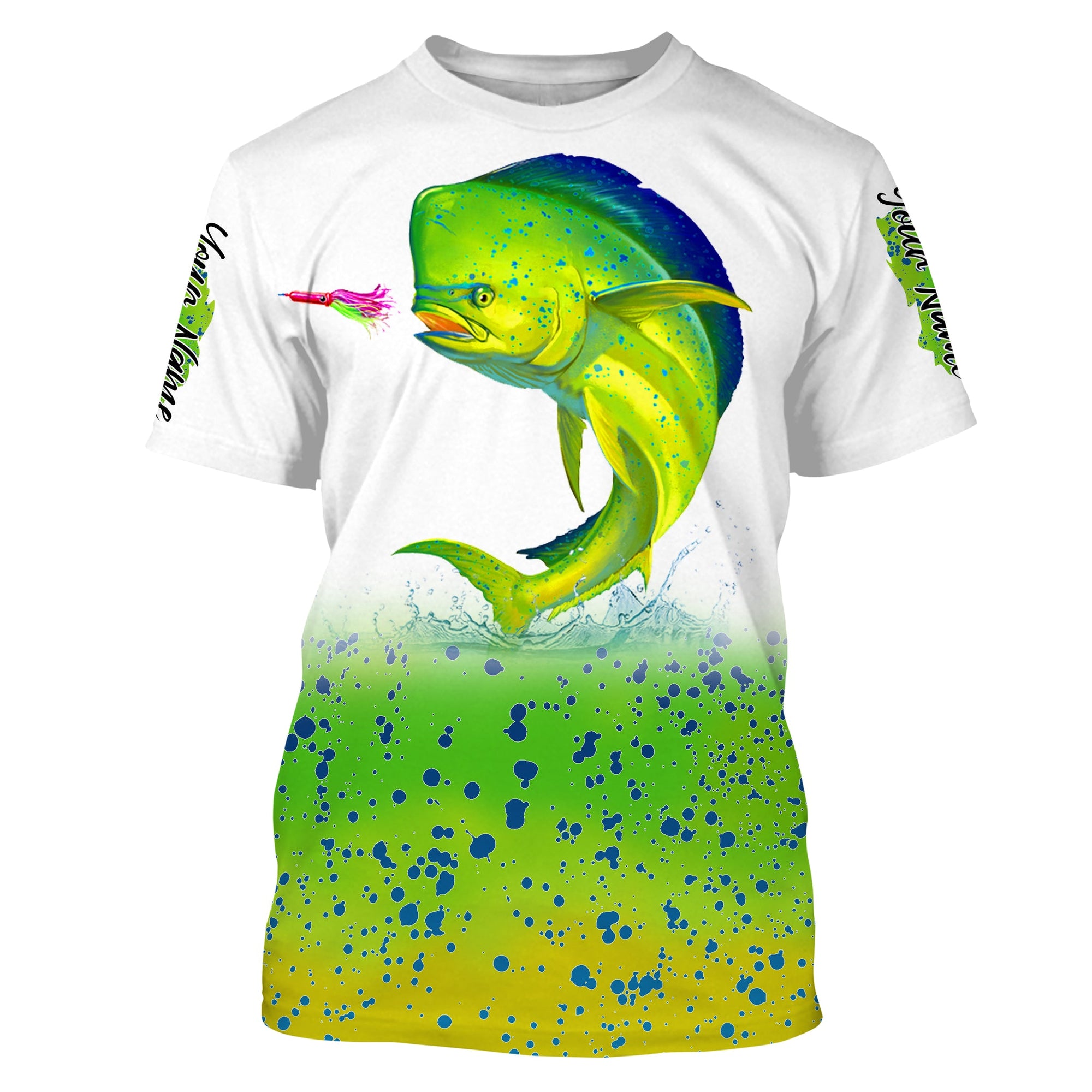 Mahi mahi ( Dorado) fishing green scales Custom Name 3D All Over Printed Shirts, Personalized Gifts for Fisherman Cornbee