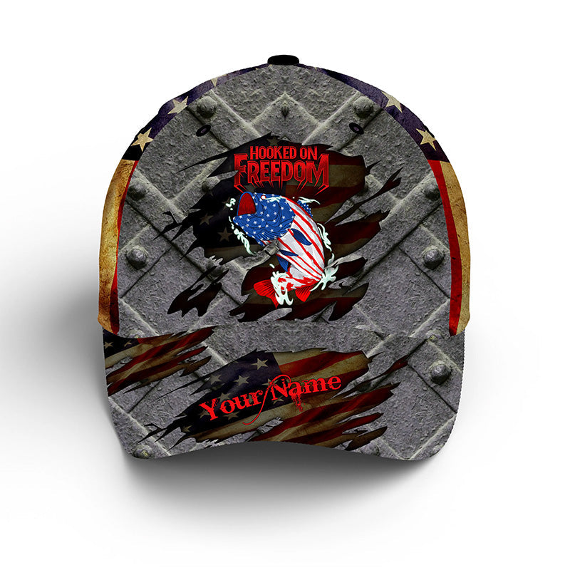 Bass Fishing 3D American Flag Hooked on freedom patriotic Custom name -  CornBee