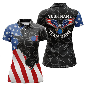 Personalized American Flag Patriotic Retro Bowling Personalized All Over Printed Shirt For Women Cornbee