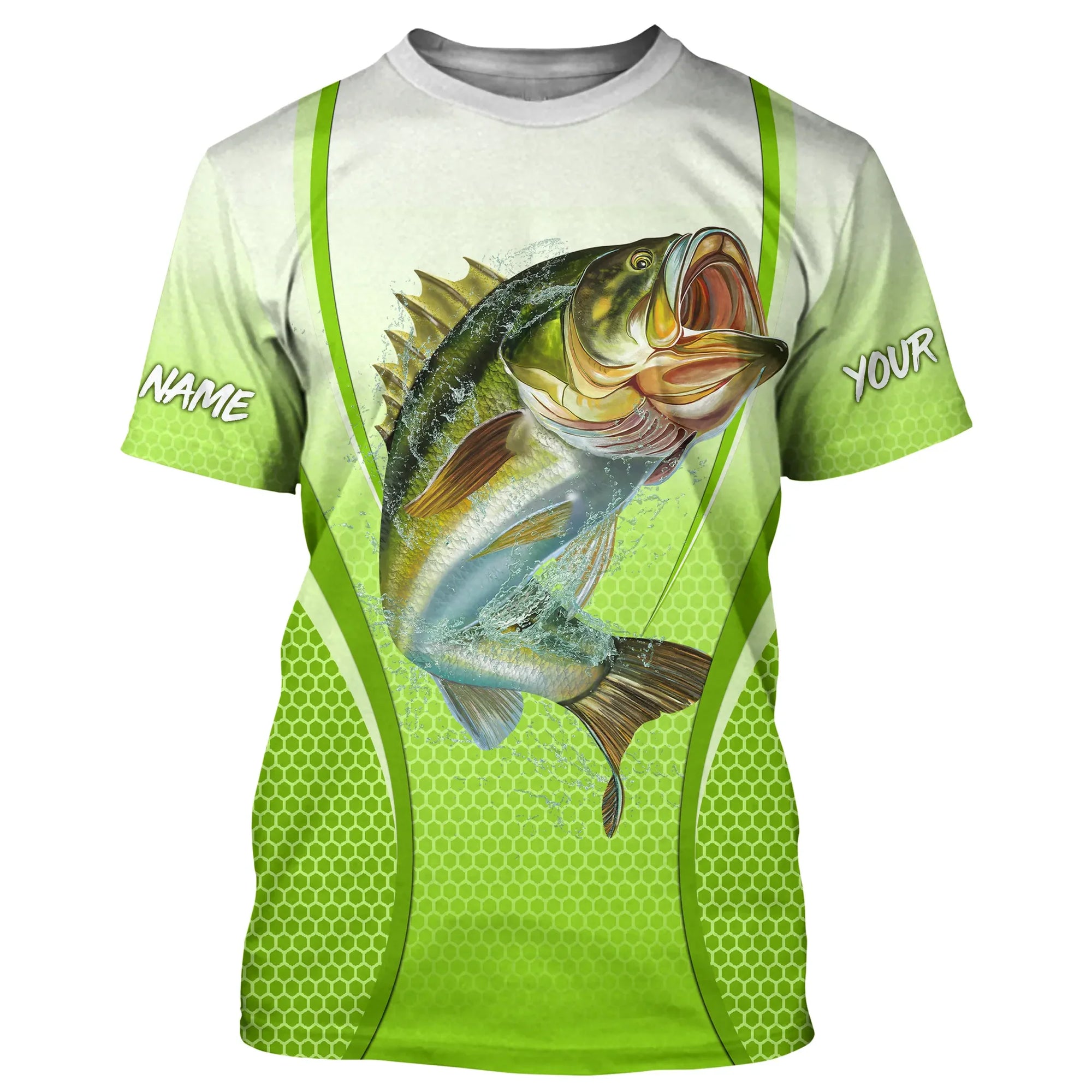 Largemouth bass Fishing green camo Bass jersey Customize name Bass fishing tournament T-shirt Cornbee