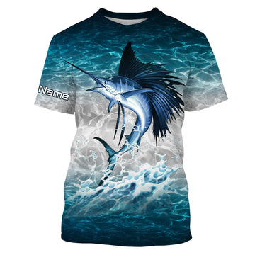 Sailfish fishing saltwater blue sea water camo Custom name fishing jerseys Cornbee