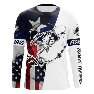 Bass Fishing TX and USA flag 3D Full printing Shirts - Personalized Fishing gift Cornbee