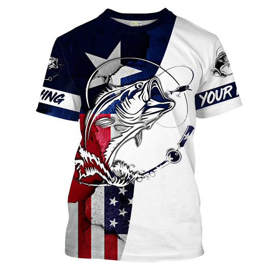 Bass Fishing TX and USA flag 3D Full printing Shirts - Personalized Fishing gift Cornbee