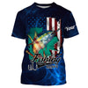 Fishing makes me Happy American Flag Yellowfin Tuna Fishing Custom name Full printing T-shirt Cornbee