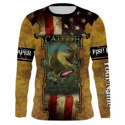 Flathead Catfish Fishing American flag Custom Name 3D All over printed UV protection Shirts Cornbee