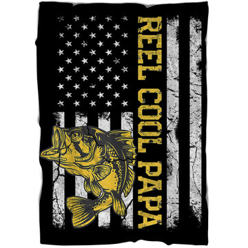 Fishing reel cool papa American flag Bass fishing Fleece blanket Father's day gifts Cornbee