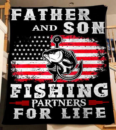 "Father and Son fishing partners for life" fishing fleece blanket - Fishing gift for Dad Father's day gift ideas Cornbee