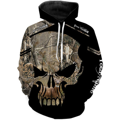 Cornbee Deer Hunting Camo Skull Custom Name Shirt, T-Shirt, Hoodie, Personalized Gift, Fishing Hoodie Hu0112