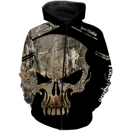 Cornbee Deer Hunting Camo Skull Custom Name Shirt, T-Shirt, Hoodie, Personalized Gift, Fishing Hoodie Hu0112