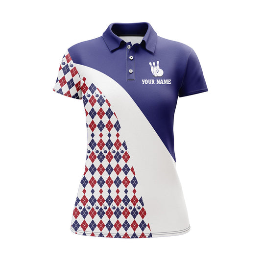Personalized Blue Argyle Bowling Personalized All Over Printed Shirt For Women Cornbee