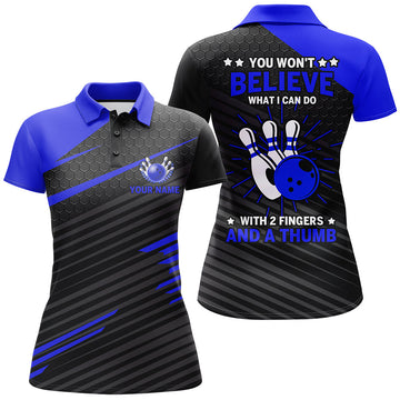 Personalized Blue & Black Funny Bowling Personalized All Over Printed Shirt For Women Cornbee